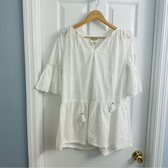 Playa Lucila Coverup Dress Mini White Beach Swimsuit Dainty Eyelet Cotton Small - Picture 4 of 8